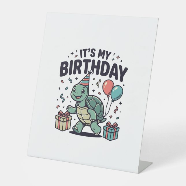 Birthday Turtle Party Vector Design_1 Pedestal Sign (Front)