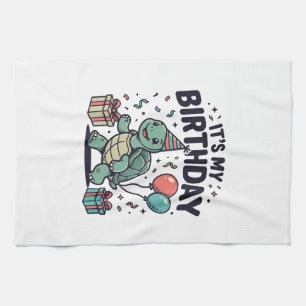 Birthday Turtle Party Vector Design_1 Tea Towel