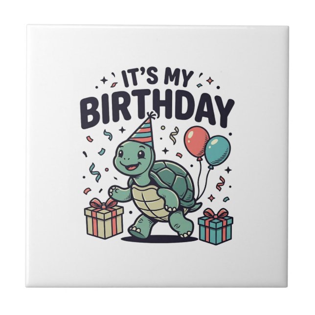 Birthday Turtle Party Vector Design_1 Tile (Front)