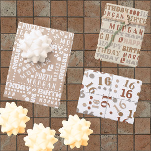 Birthday Typography Neutral Any Age Add Kids Name Wrapping Paper Sheet