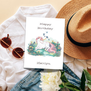 Birthday Unicorn & Butterflies Personalised  Postcard