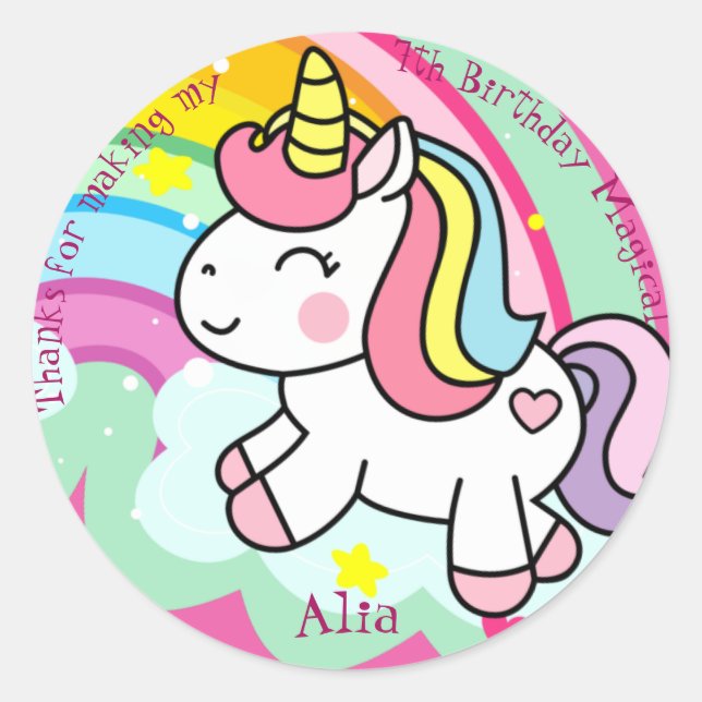 Birthday Unicorn Personalised  Classic Round Sticker (Front)