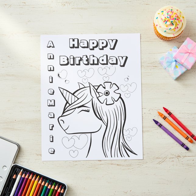 Birthday Unicorn Personalised Colouring Sheet Pape (Birthday Unicorn Personalized Coloring Sheet Paper)