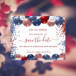 Birthday USA red white blue budget save the date Flyer<br><div class="desc">Please note that this Save the date is on flyer paper and very thin. Envelopes are not included. For thicker Save the Date card (same design) please visit our store. A Save the Date for a 40th (or any age) birthday party. White background. Decorated with patriotic coloured balloons in red...</div>