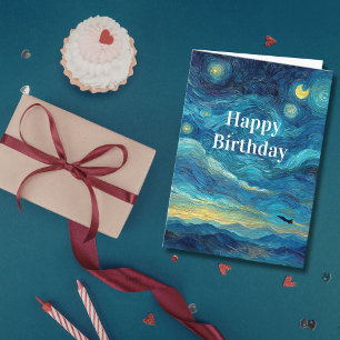 Birthday Van Gogh Jet Aeroplane Blue Clouds Fun Card