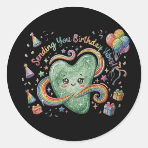 Birthday Vibes Cute Heart Rainbow Classic Round Sticker