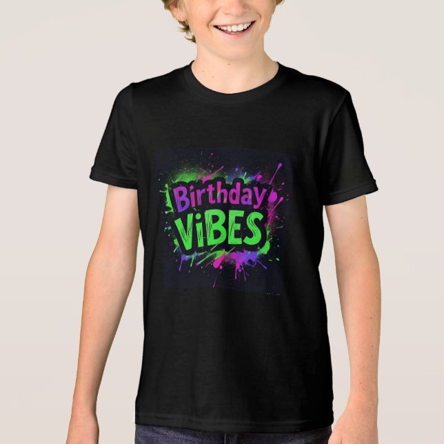 Birthday Vibes Neon Splatter Boys  Tri-Blend Shirt (Front)