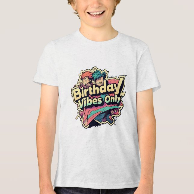 Birthday Vibes Only Anime Style boys Tri-Blend Shirt (Front)