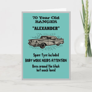 Birthday Vintage Car Create My Own Funny Blue Card
