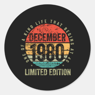 Birthday - Vintage December 1980 Classic Round Sticker