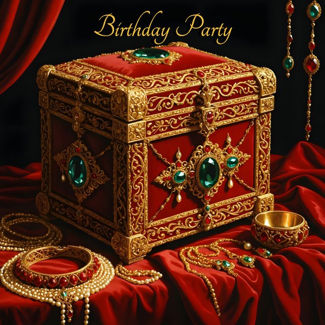 Birthday Vintage Gold Red blue Jewel Box Invitation (Creator Uploaded)