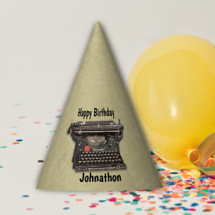 Birthday Vintage Manual Black Typewriter Tan Party Hat