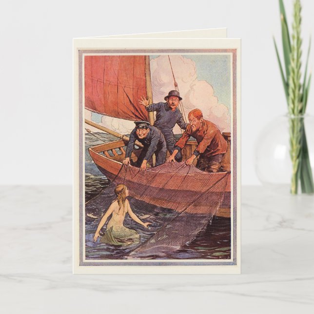 Birthday Vintage Sailors Mermaid Catch Card (Front)