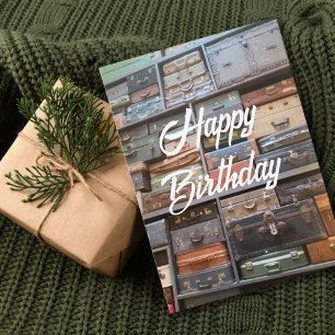Birthday Vintage Suitcase Travel Retro Cool Photo Card