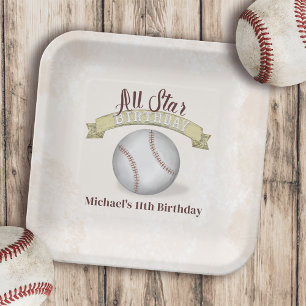 Birthday Vintage Whimsical Baseball All Star Party Paper Plate
