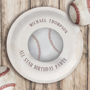 Birthday Vintage Whimsical Baseball All Star Party Paper Plate