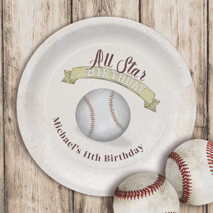 Birthday Vintage Whimsical Baseball All Star Party Paper Plate