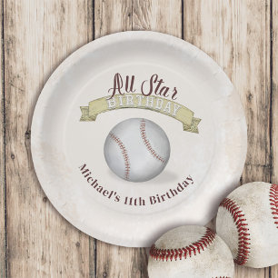 Birthday Vintage Whimsical Baseball All Star Party Paper Plate