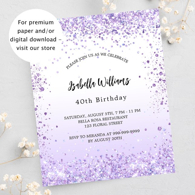 Birthday violet lavender budget invitation (Creator Uploaded)