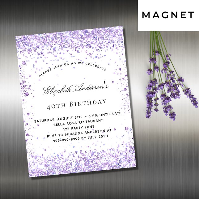 Birthday violet lavender glitter magnet invitation (Creator Uploaded)