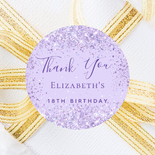 Birthday violet lavender glitter name thank you classic round sticker