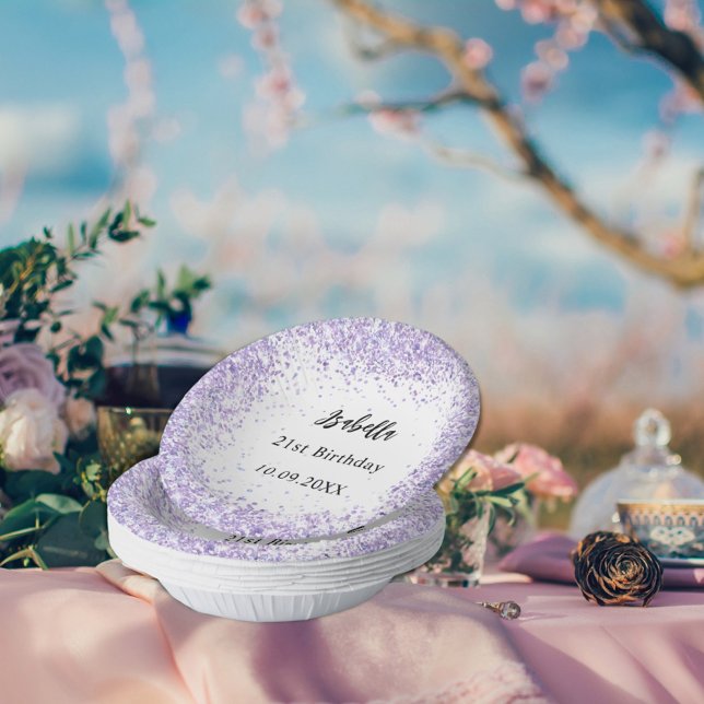 Birthday violet lavender white confetti paper plate (Creator Uploaded)