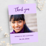 Birthday violet photo simple elegant thank you card<br><div class="desc">A birthday Thank You photo card.  A violet,  lavender coloured background.  Personalise and add your photo and thank you note. Purple text.</div>