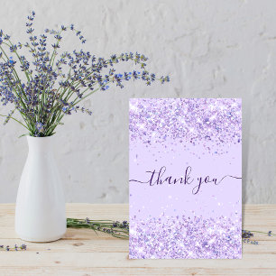 Birthday violet purple glitter dust thank you card