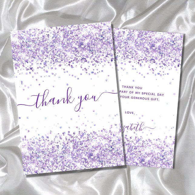 Birthday violet purple glitter white thank you (Creator Uploaded)
