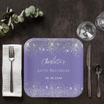 Birthday violet silver glitter sparkles paper plate<br><div class="desc">A stylish violet background with elegant faux silver glitter,  sparkles. The text: The name is written in white with a modern hand lettered style script. Personalise and add a name,  age and a date.</div>