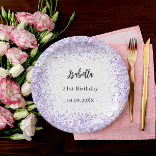 Birthday violet white confetti paper plate