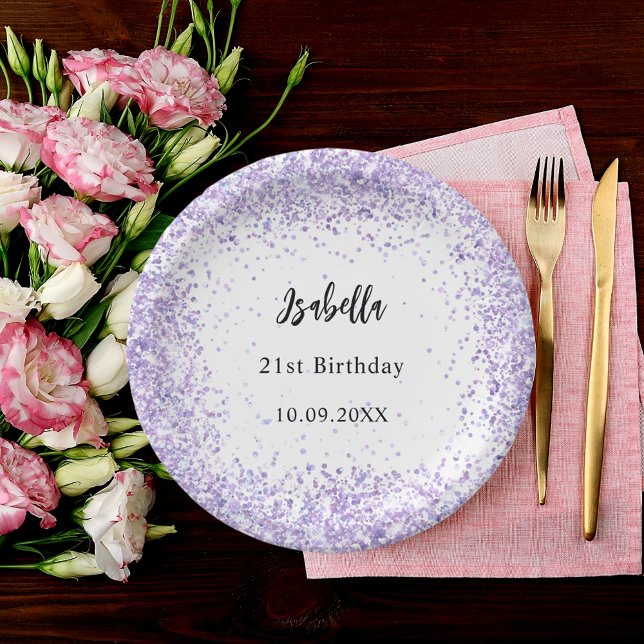 Birthday violet white confetti paper plate (Creator Uploaded)