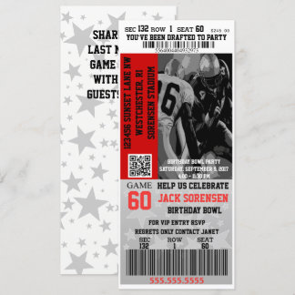Birthday VIP Football Ticket Sports Celebration Invitation