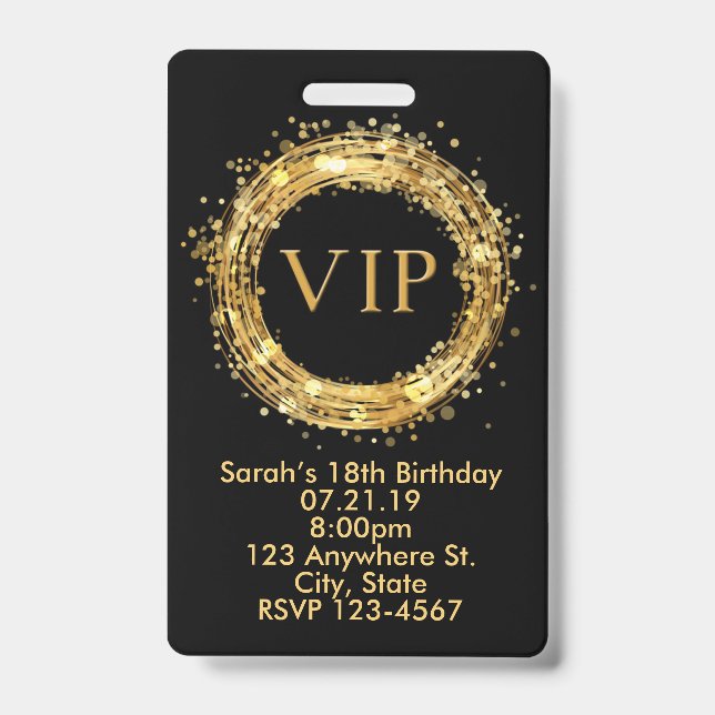 Birthday VIP Pass Badge Invitation ID Badge (Front)