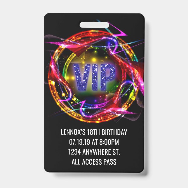 Birthday VIP Pass Badge Invitation ID Badge (Front)