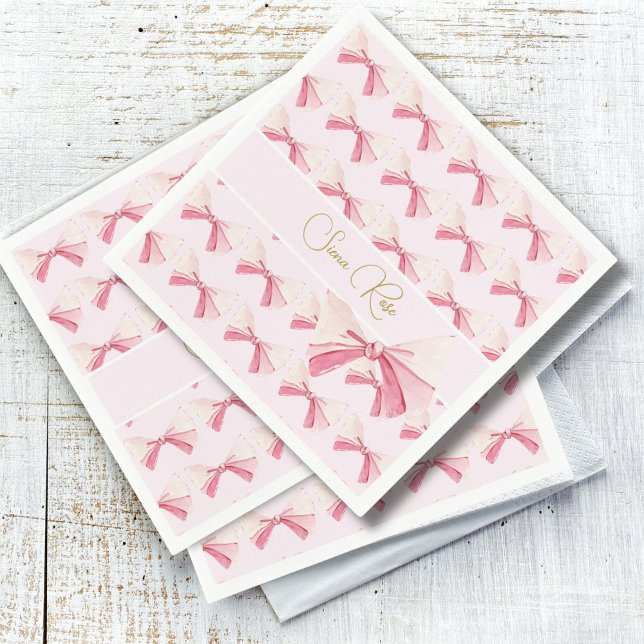 Birthday  Watercolor Bow Cute Pink  Napkin (Creator Uploaded)