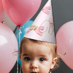 Birthday Watercolor Bow Cute Pink Party Hat