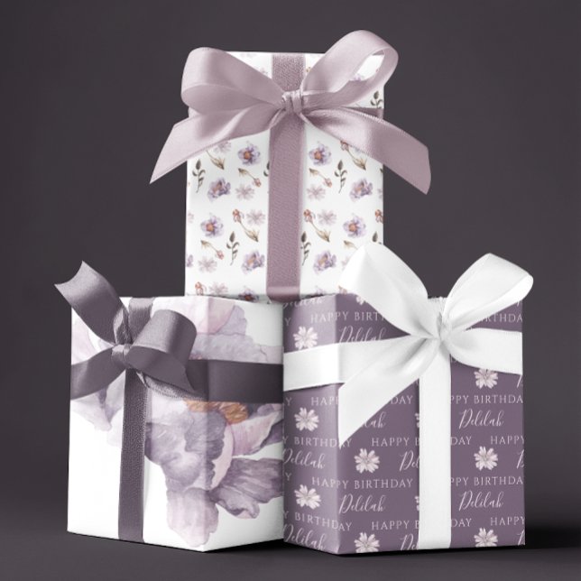 Birthday Watercolor Floral Wrapping Paper Sheets (Celebrate a special birthday with these personalized watercolor floral wrapping paper sheets! )