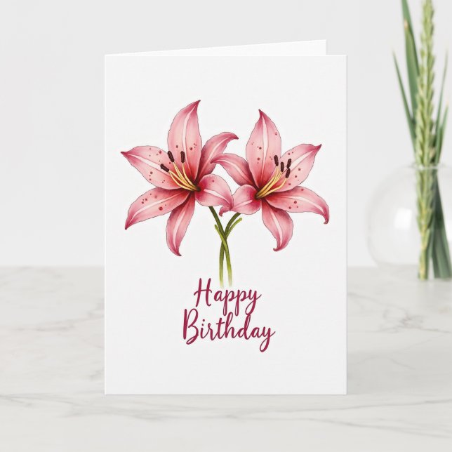 Birthday Watercolor Pink Card (Front)