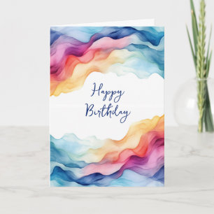 Birthday Watercolor Rainbow Waves Card