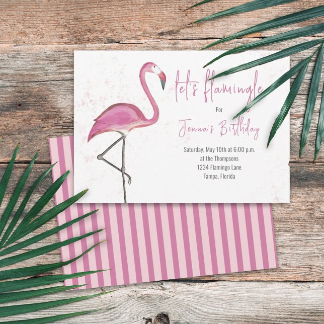 Birthday Watercolor Simple Pink Flamingo  Invitation (Creator Uploaded)