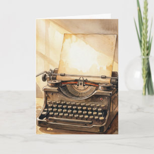 Birthday Watercolor Typewriter by a Window Card
