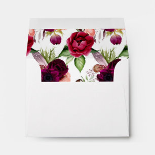 Birthday watercolored florals burgundy white envelope