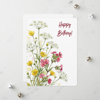 Birthday watercolour floral wild flowers holiday card