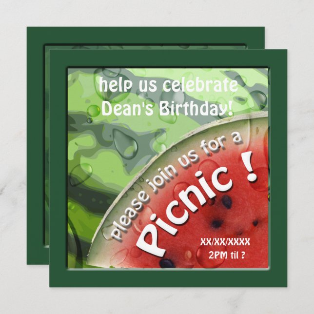 Birthday Watermelon Summer Picnic Invitation (Front/Back)