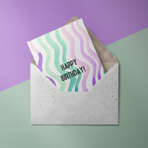 Birthday Wavy purple and green watercolor lines