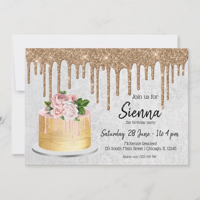 Birthday Wedding Cake Drips Invitation (Front)