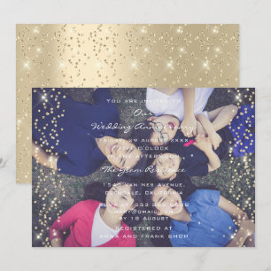 Birthday Weddo Photo Family Sepia Gold Confetti Invitation