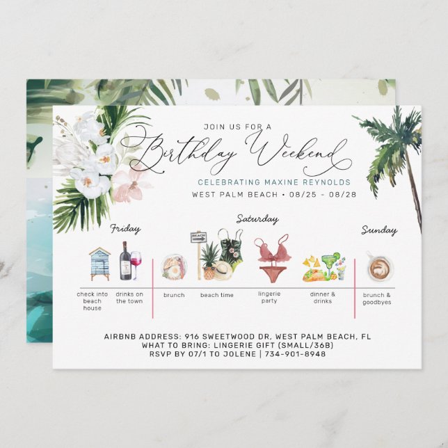 Birthday Weekend Itinerary | Palm Beach Invitation (Front/Back)