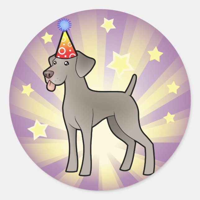 Birthday Weimaraner Classic Round Sticker (Front)